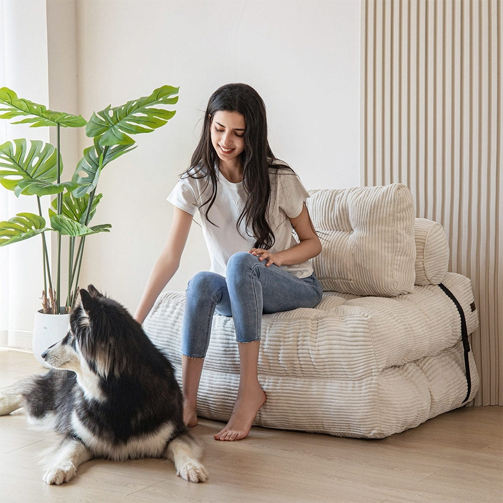 Canapé-lit pliant en velours côtelé, 8 places