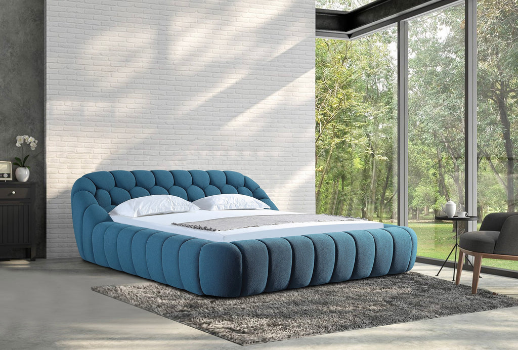 Lit moderne en tissu bleu sarcelle foncé Divani Casa Yolonda, modèle VGEV-A127-BED-C-15