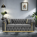 Canapé 3 places en velours 90.6 avec 2 coussins haute densité, accents dorés et oreillers