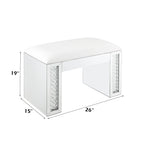 ACME Nysa Ivory Synthetic Leather Mirrored & Faux Crystals Vanity Stool Model 90158