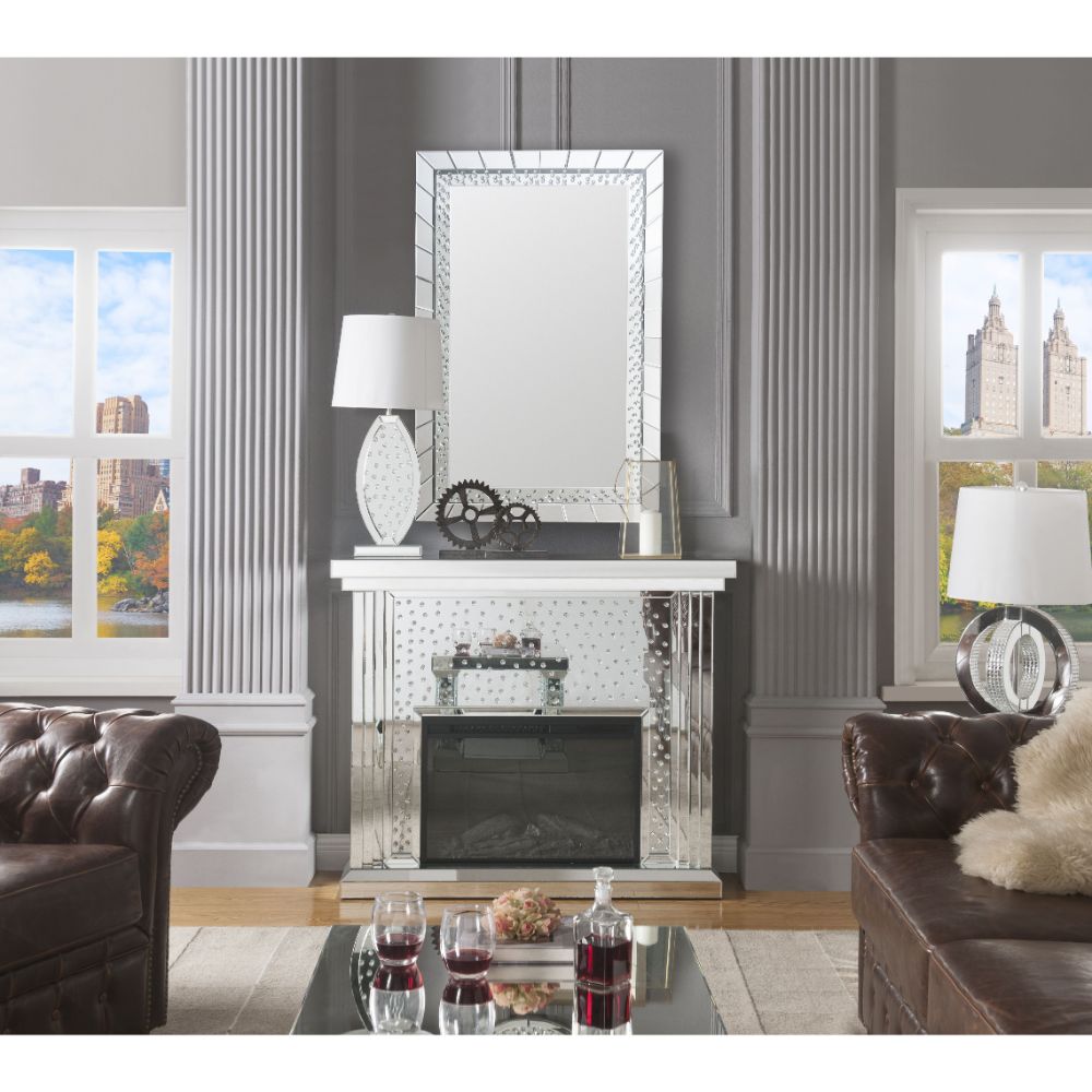 ACME Nysa Mirrored & Faux Crystals Fireplace Model 90204