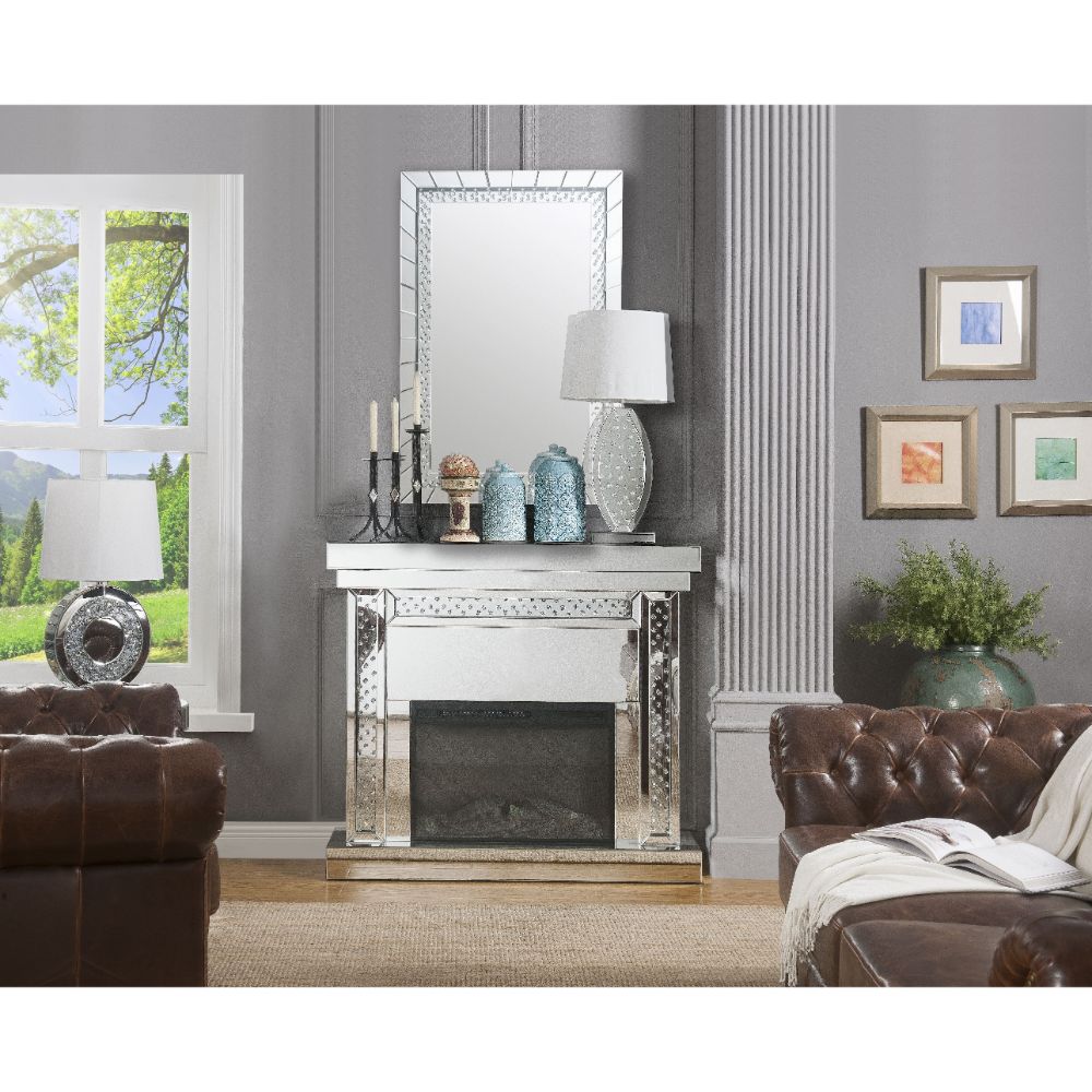 ACME Nysa Mirrored & Faux Crystals Fireplace Model 90272