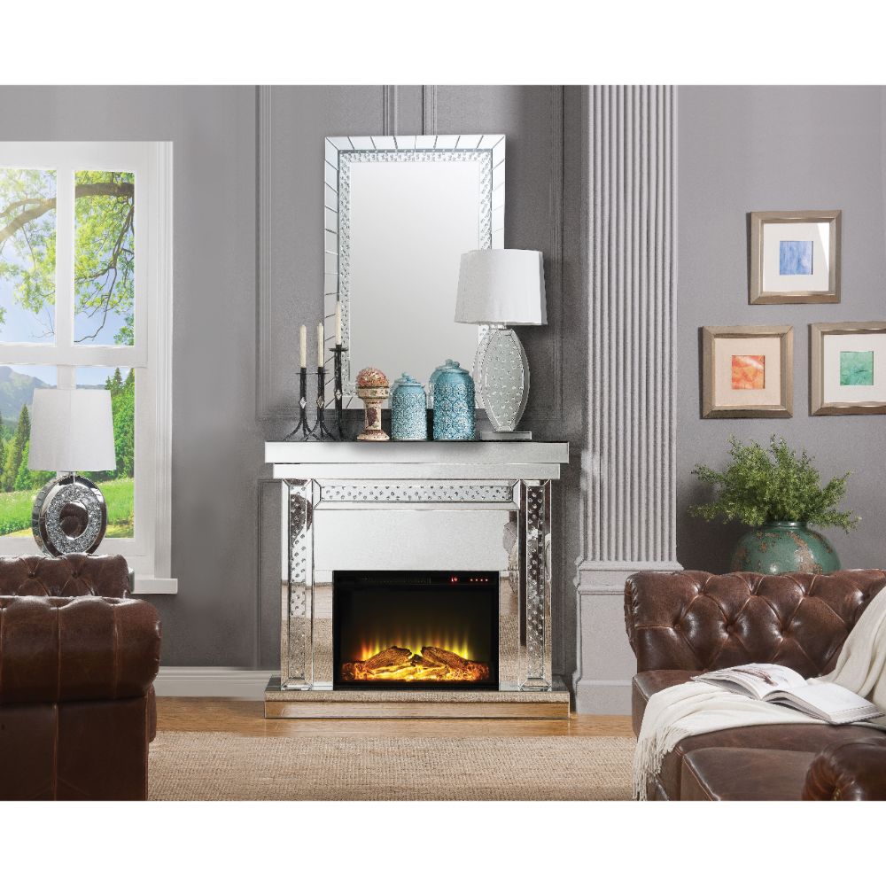 ACME Nysa Mirrored & Faux Crystals Fireplace Model 90272