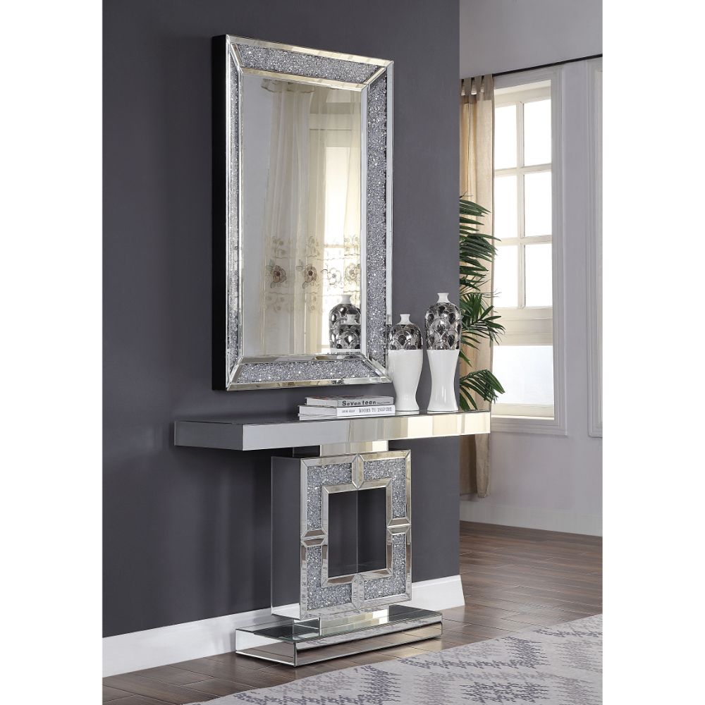 ACME Noralie Mirrored & Faux Diamonds Console Table Model 90450