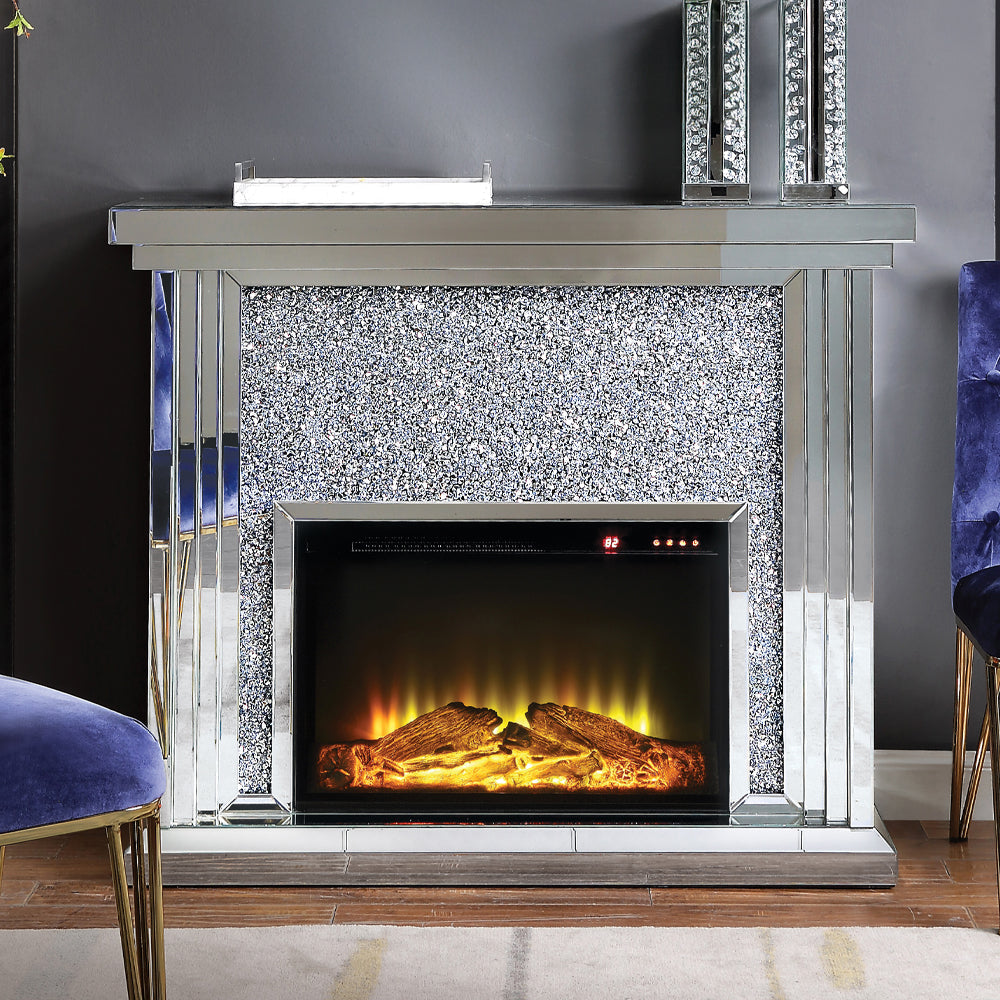 ACME Noralie Mirrored & Faux Diamonds Fireplace Model 90455