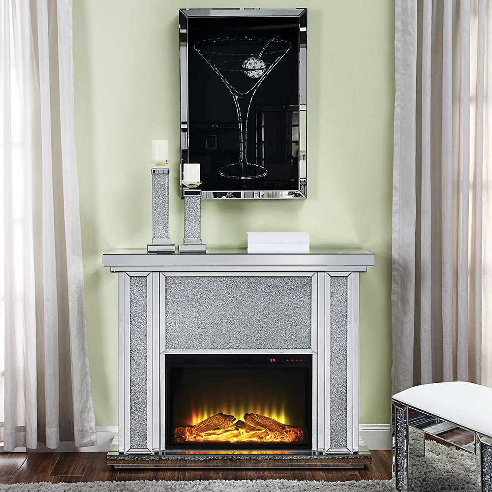 ACME Noralie Mirrored Faux Diamonds Fireplace Model 90457