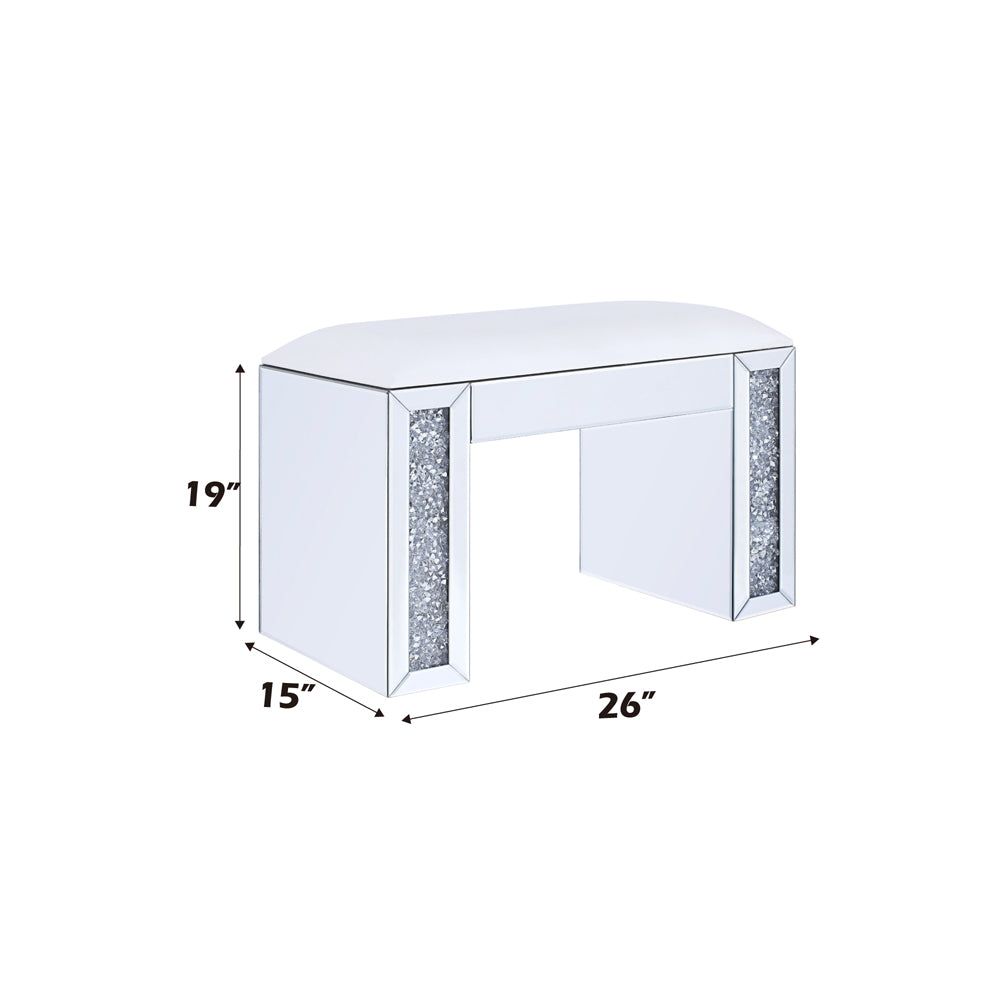 ACME Noralie Synthetic Leather Mirrored & Faux Diamonds Vanity Stool Model 90467