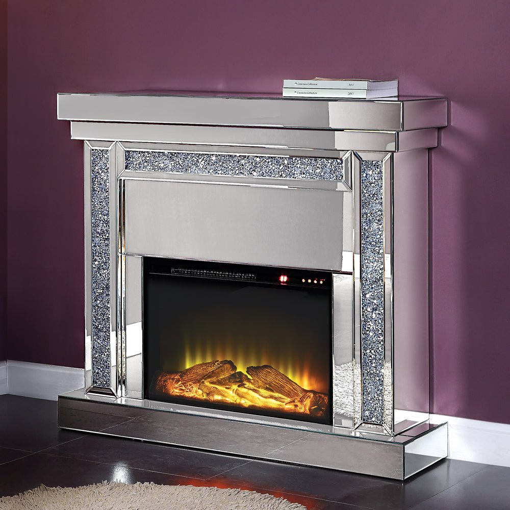 ACME Noralie Mirrored & Faux Diamonds Fireplace Model 90470