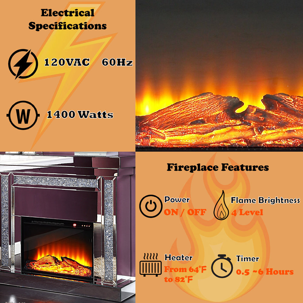 ACME Noralie Mirrored & Faux Diamonds Fireplace Model 90470