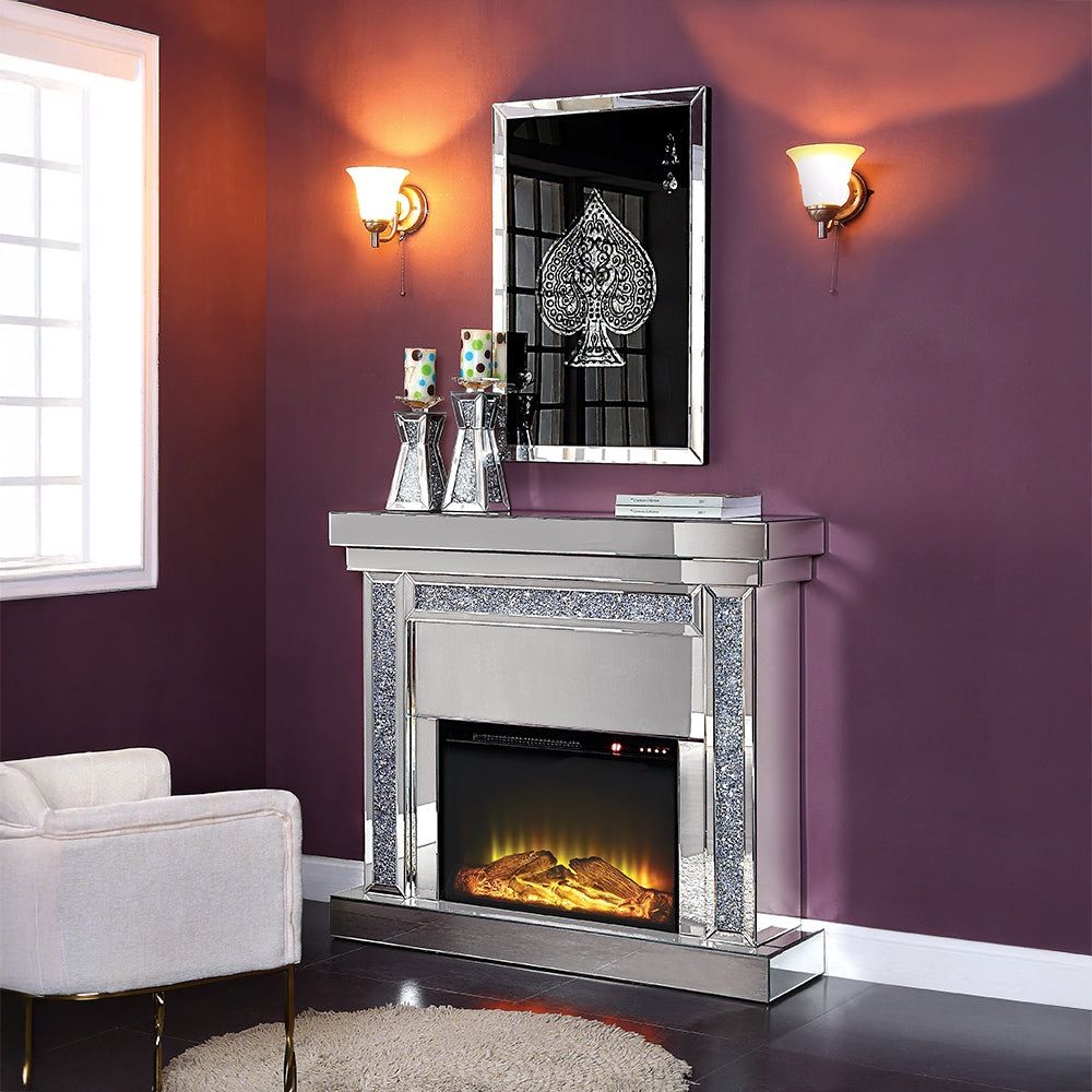 ACME Noralie Mirrored & Faux Diamonds Fireplace Model 90470