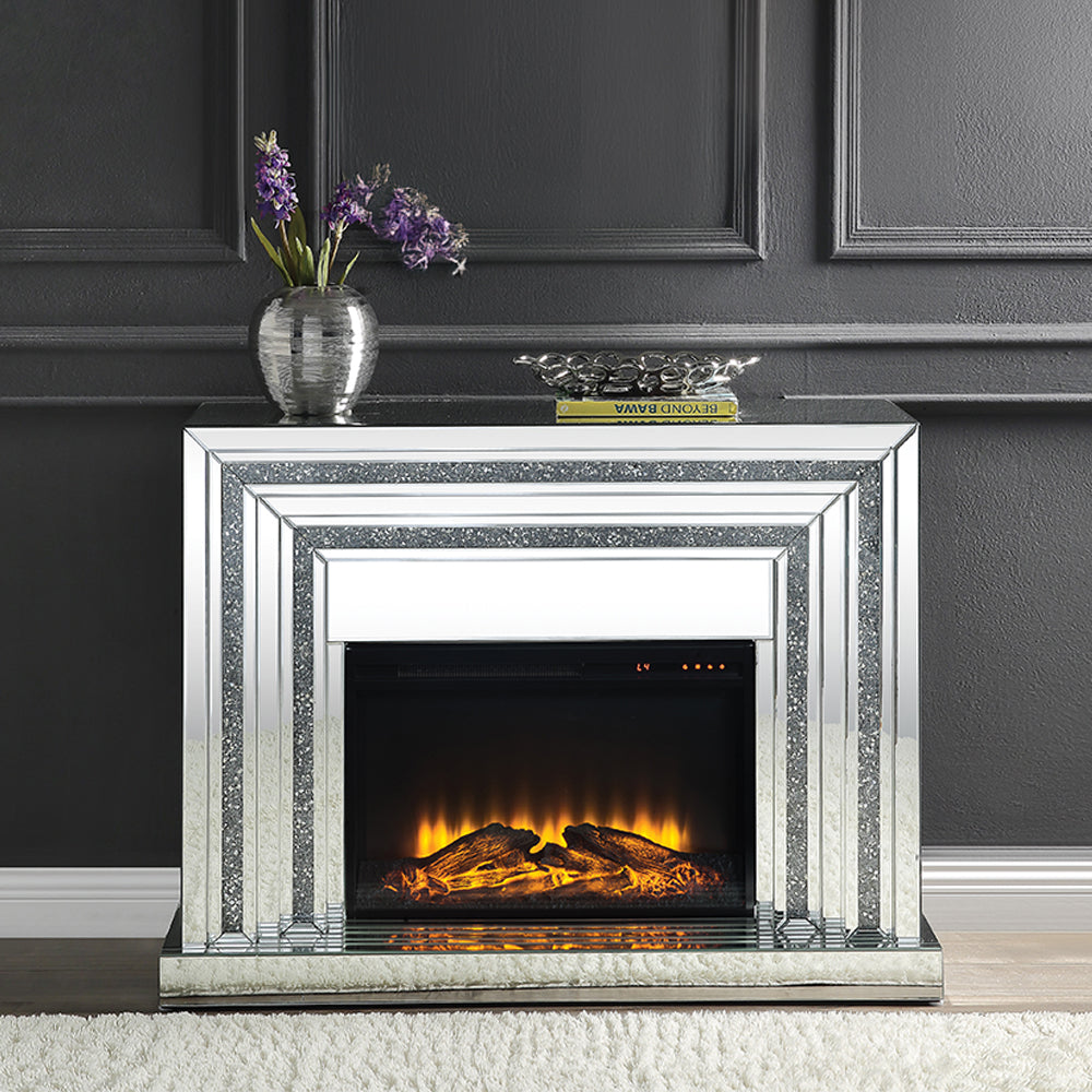 ACME Noralie Mirrored & Faux Diamonds Fireplace Model 90523