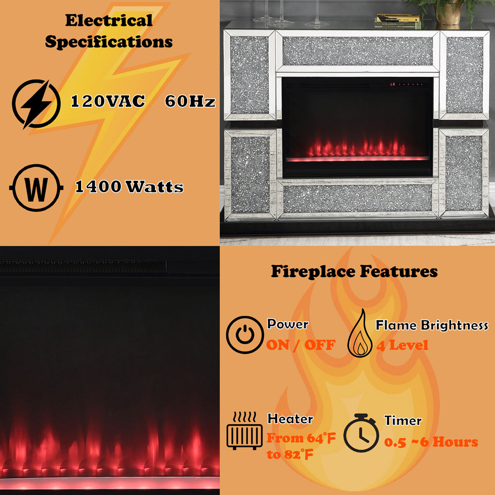 ACME Noralie Mirrored & Faux Diamonds Fireplace Model 90660