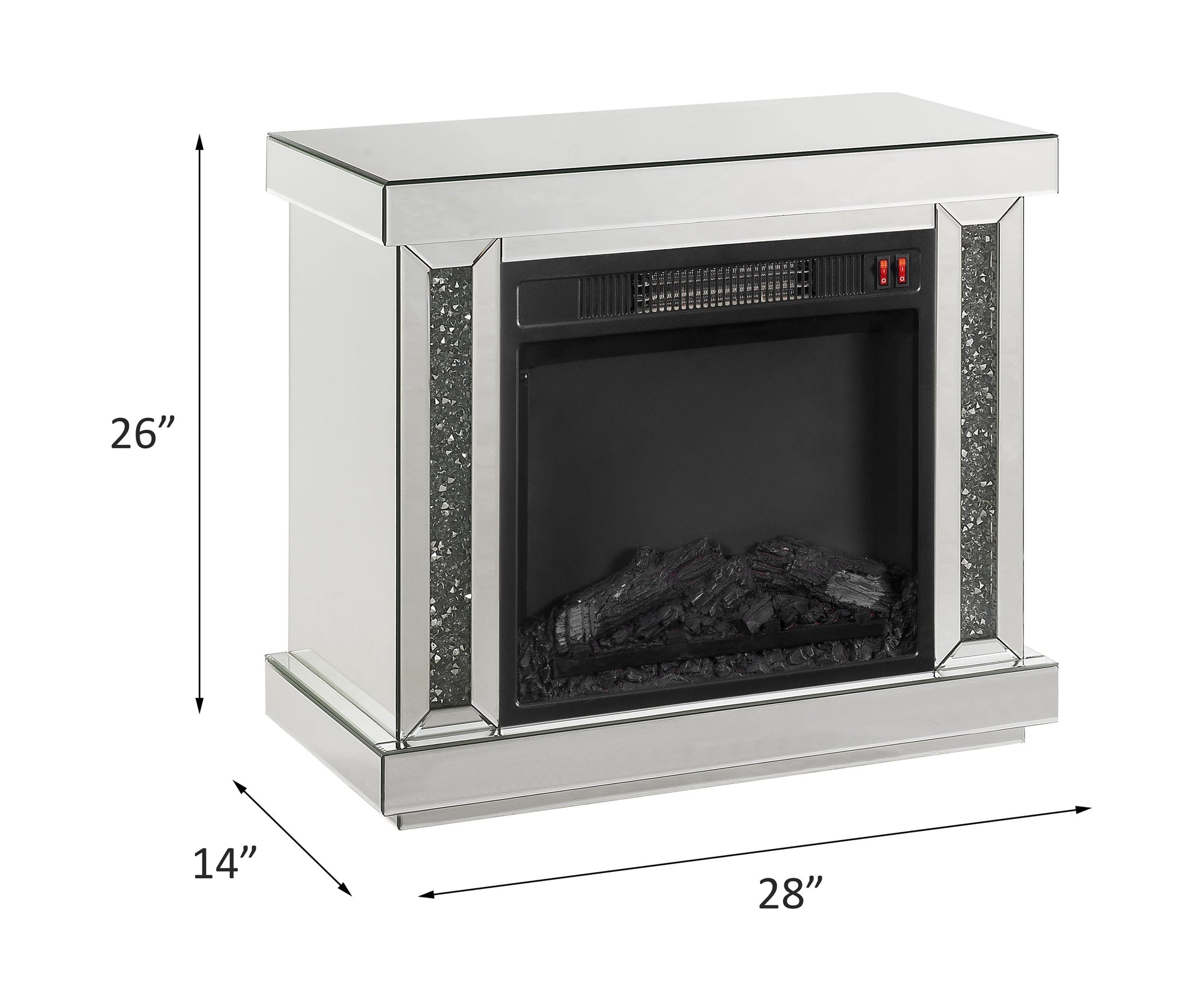 ACME Noralie LED Mirrored & Faux Diamonds Fireplace Model 90864