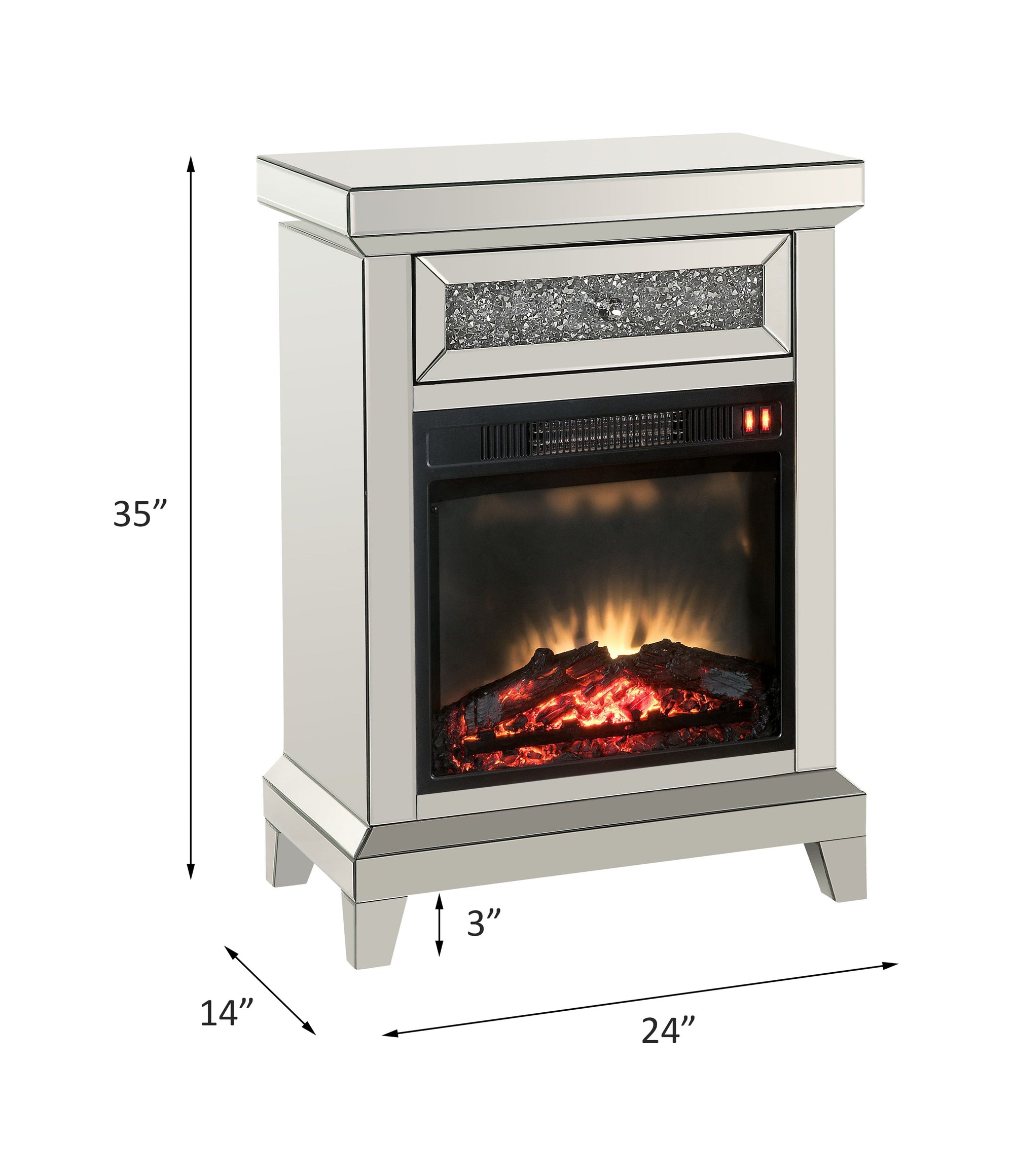 ACME Noralie Mirrored & Faux Diamonds Fireplace Model 90866
