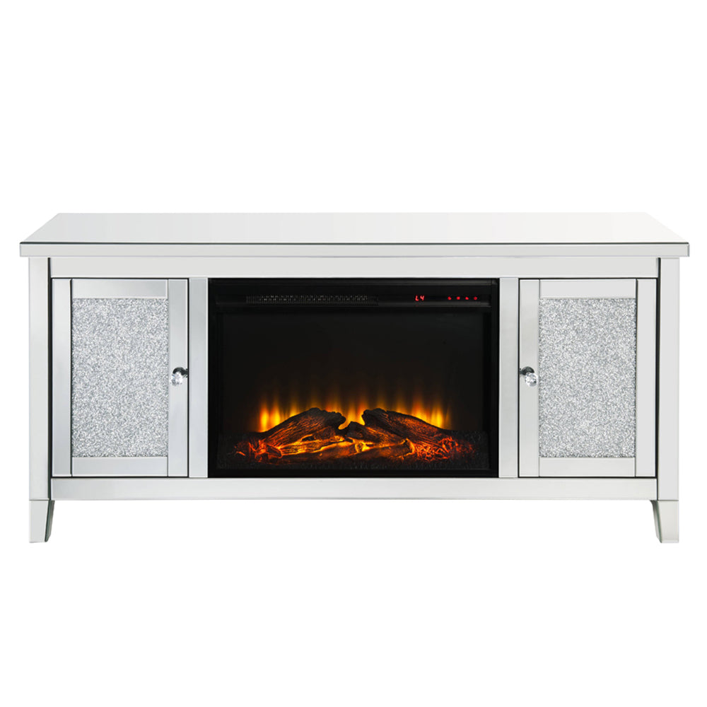 ACME Noralie Mirrored & Faux Diamonds TV Stand with Fireplace Model 91770