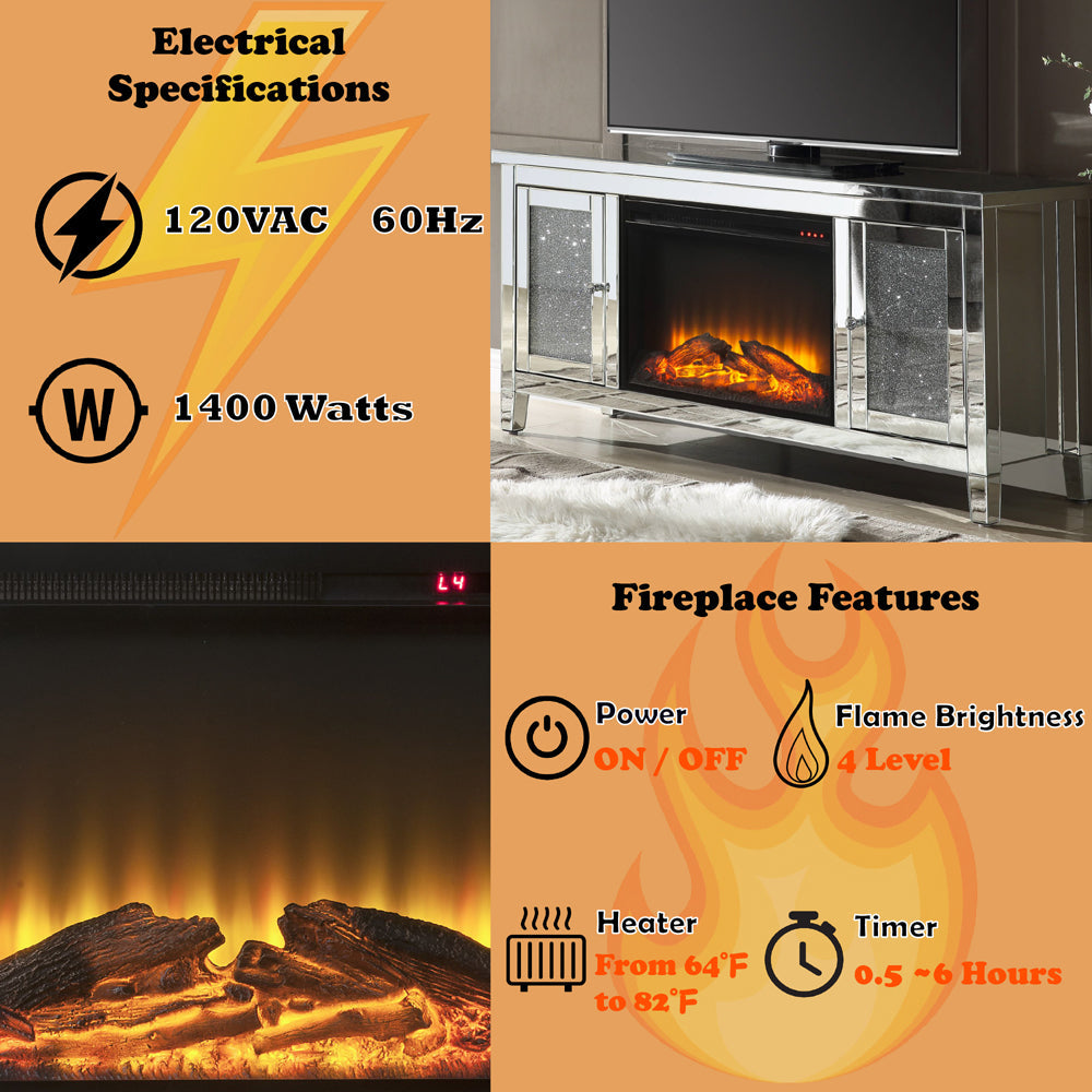 ACME Noralie Mirrored & Faux Diamonds TV Stand with Fireplace Model 91770