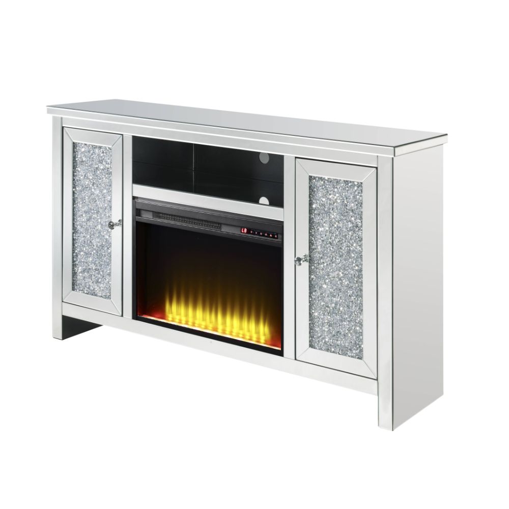 ACME Noralie Mirrored & Faux Diamonds TV Stand with Fireplace Model 91775