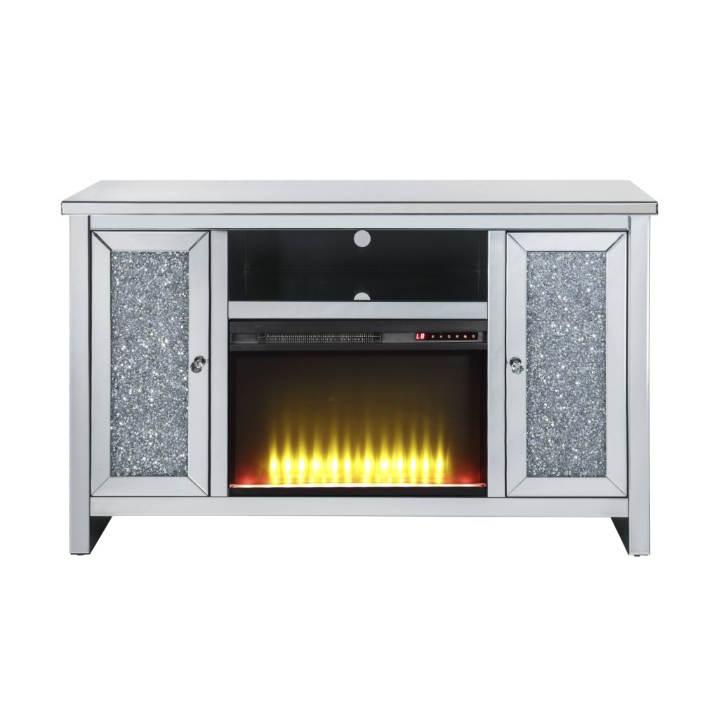 ACME Noralie Mirrored & Faux Diamonds TV Stand with Fireplace Model 91775