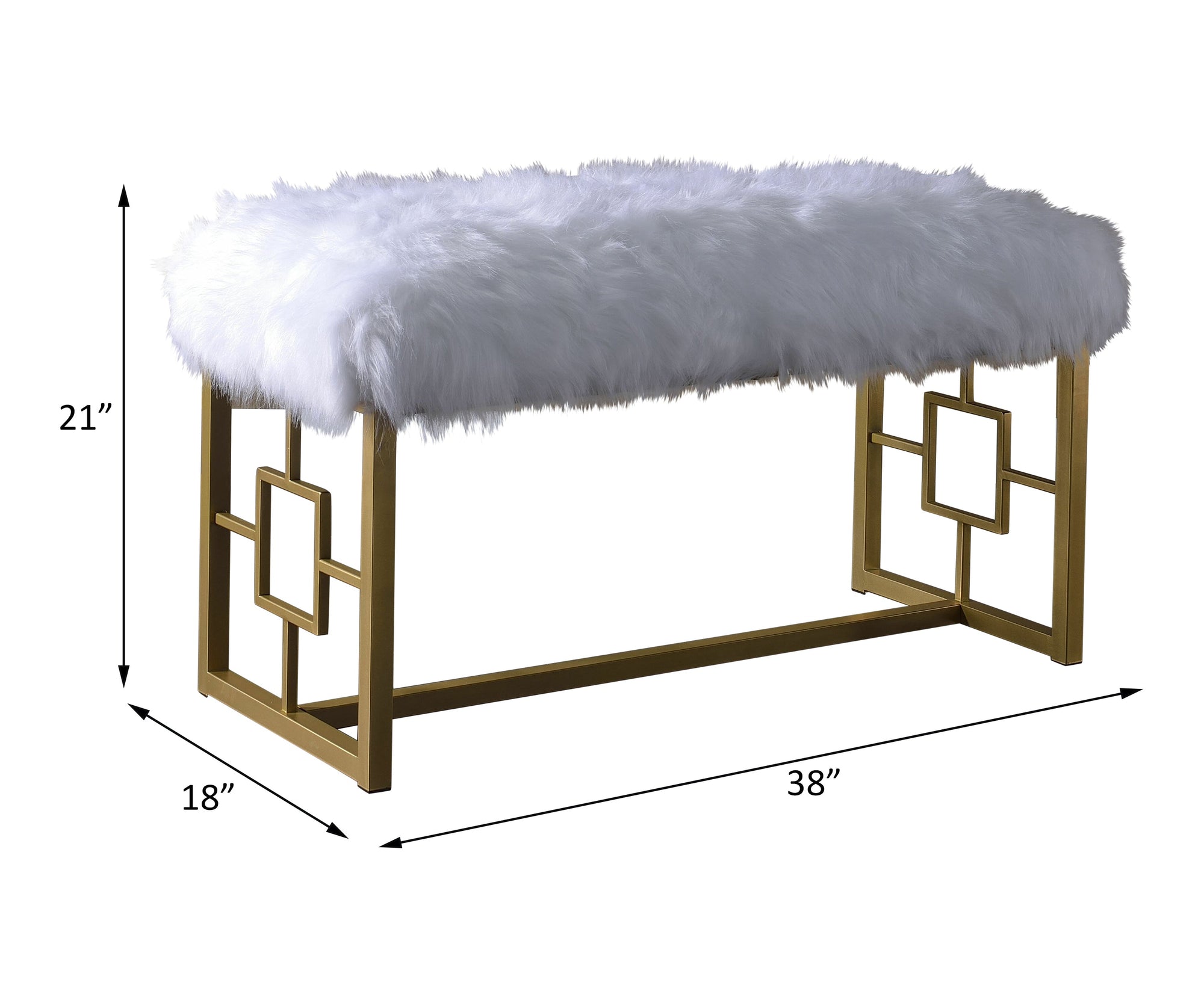 ACME Bagley II White Faux Fur & Gold Bench Model 96451