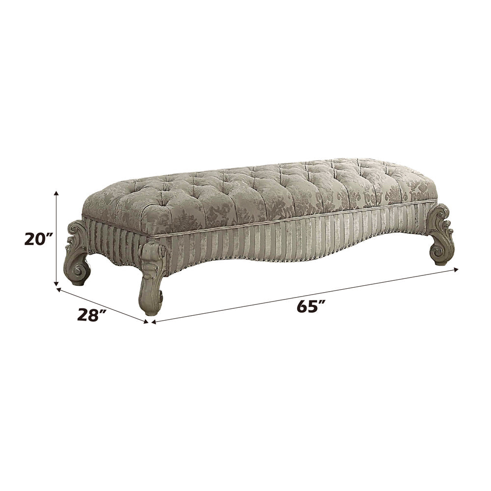 ACME Versailles Ivory Fabric & Bone White Bench Model 96540