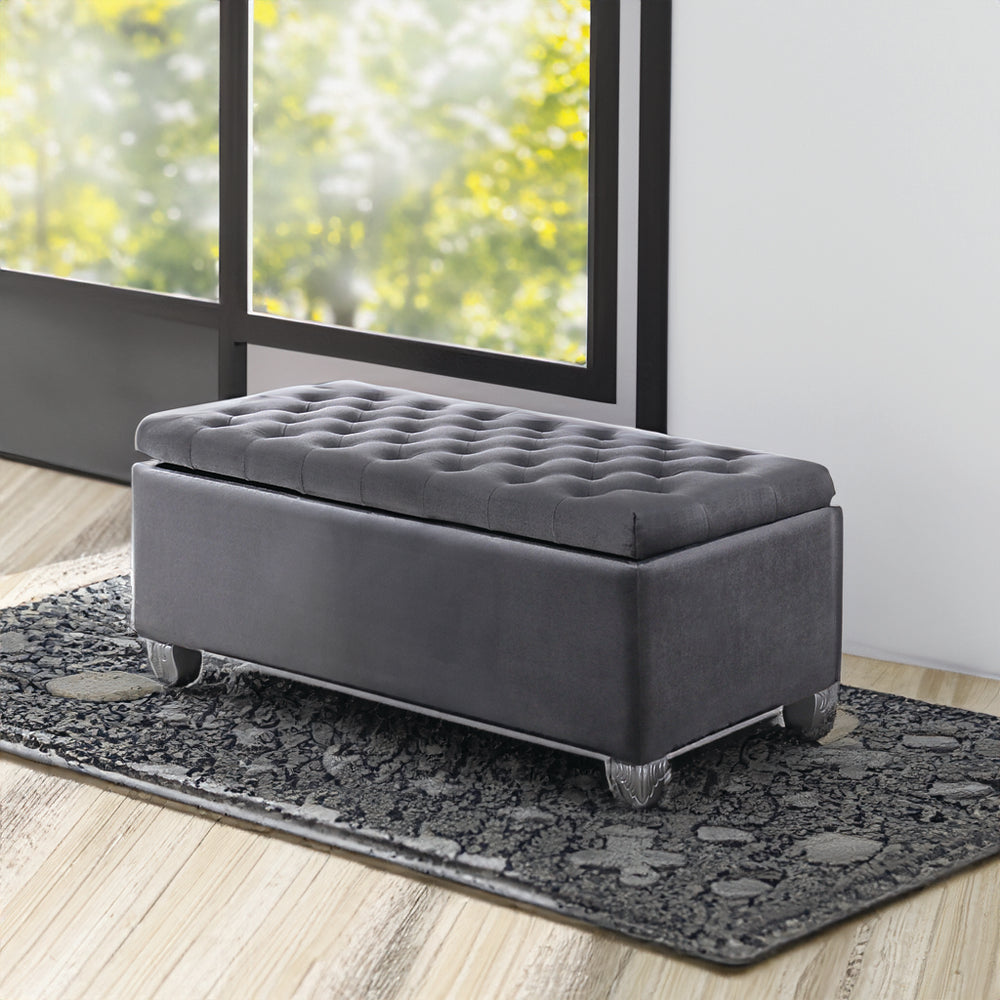 ACME Rebekah Gray Fabric Bench with Storage Model 96546