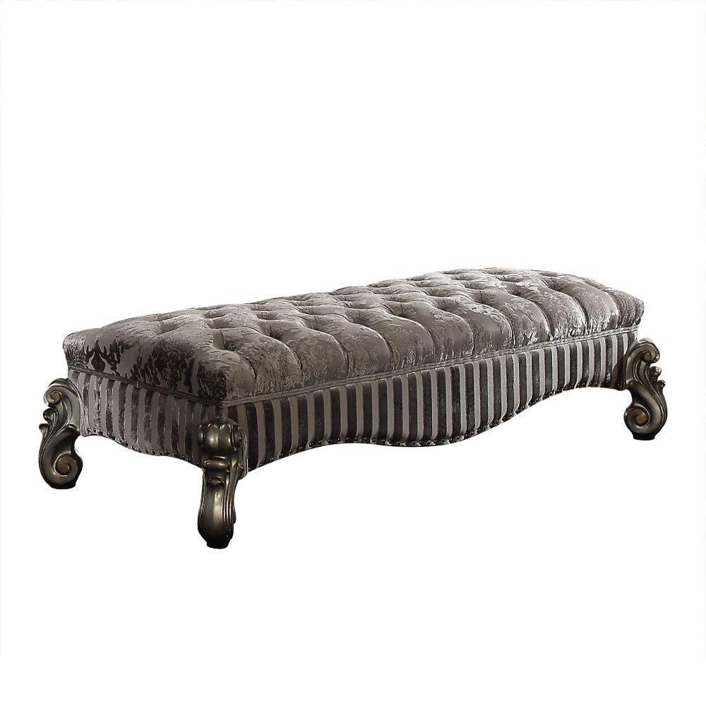 ACME Versailles Fabric & Antique Platinum Bench Model 96820