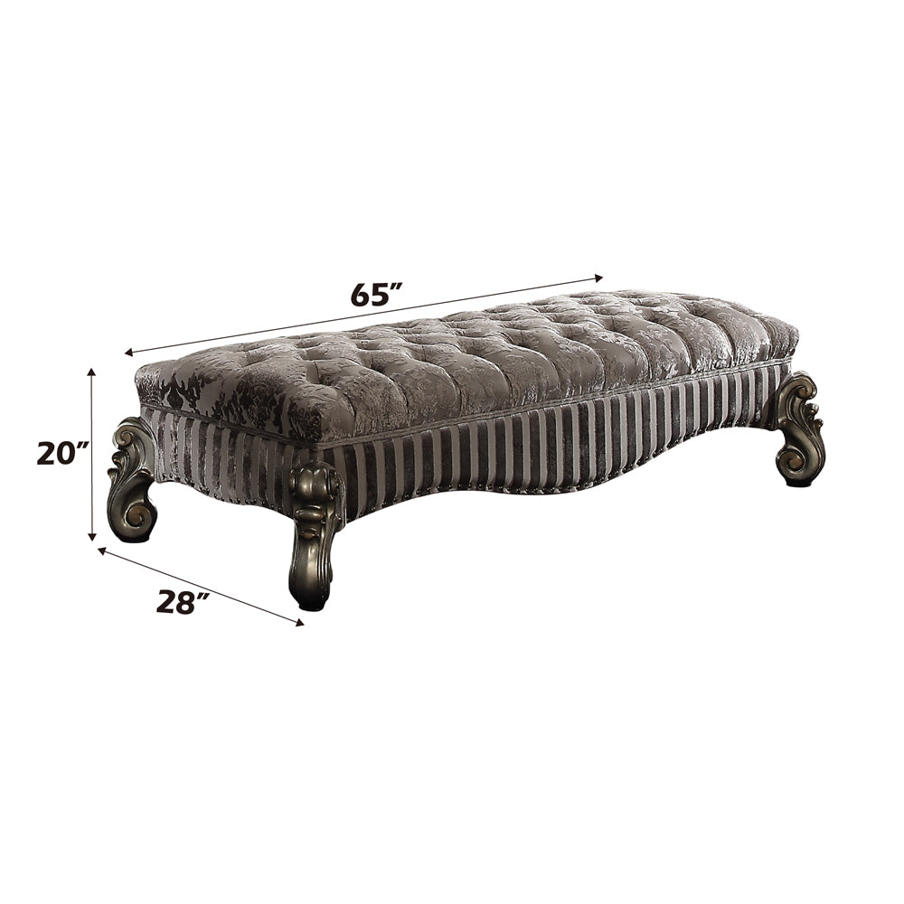 ACME Versailles Fabric & Antique Platinum Bench Model 96820