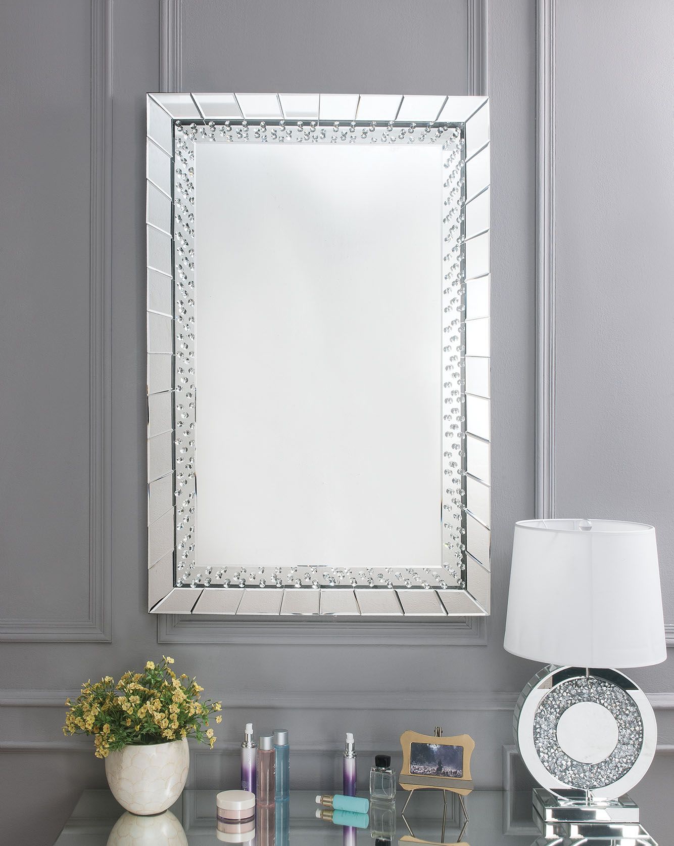 ACME Nysa Mirrored & Faux Crystals Accent Mirror Model 97386
