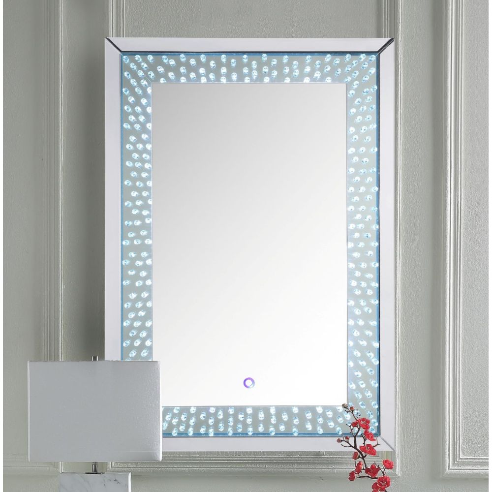 ACME Nysa Mirrored & Faux Crystals Accent Mirror with LED Model 97591