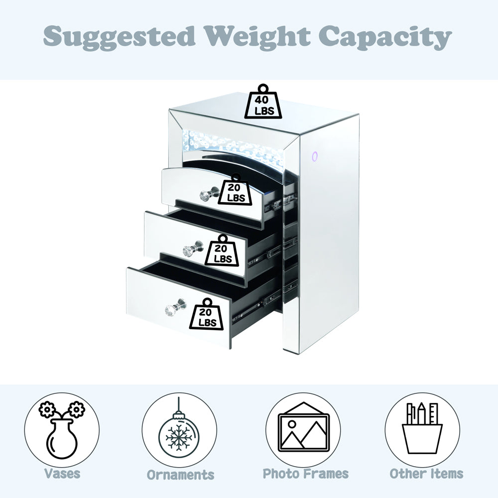 ACME Nysa Mirrored & Faux Crystals Accent Table with LED Model 97655