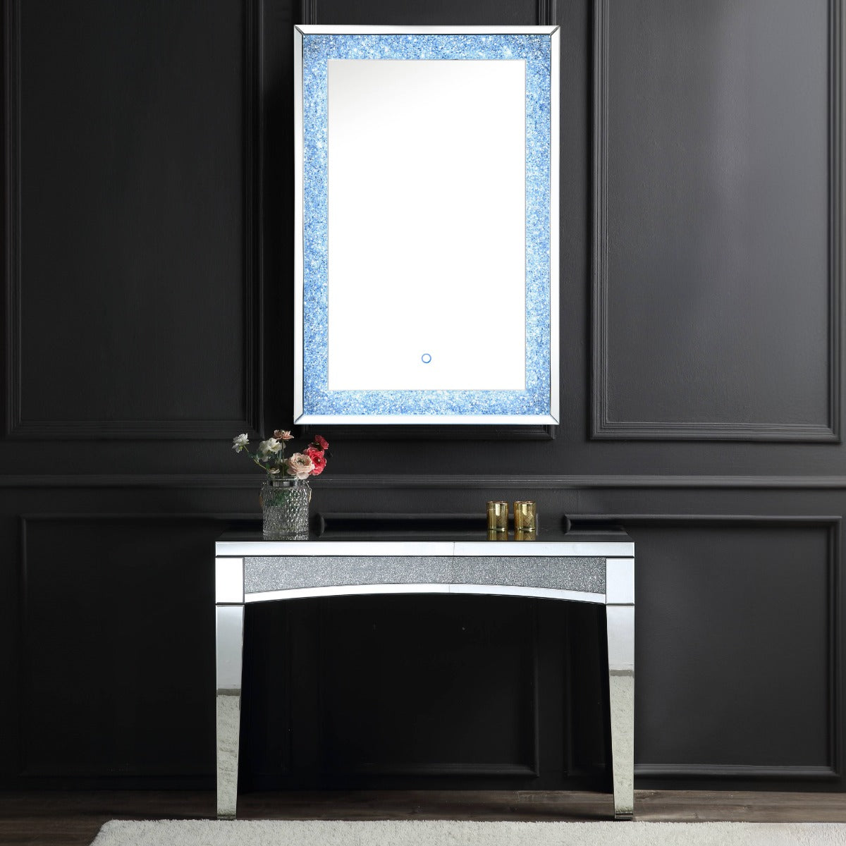 ACME Noralie Mirrored & Faux Diamonds Accent Mirror with LED Model 97706