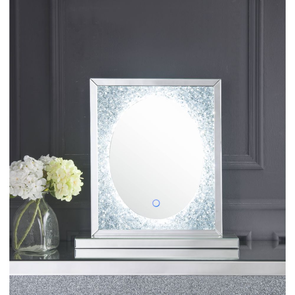 ACME Noralie Mirrored & Faux Diamonds Accent Mirror with LED Model 97707