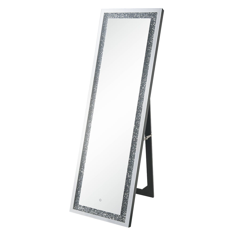 ACME Noralie Mirrored & Faux Diamonds Floor Mirror with LED Model 97713