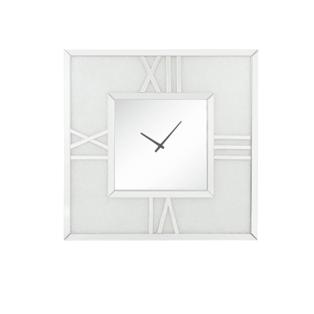 ACME Noralie Mirrored & Faux Diamonds Wall Clock with LED Model 97730