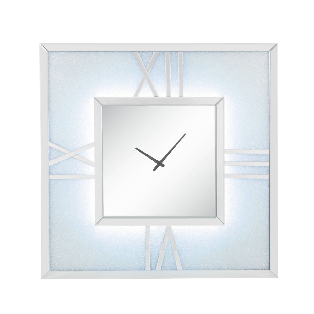 ACME Noralie Mirrored & Faux Diamonds Wall Clock with LED Model 97730