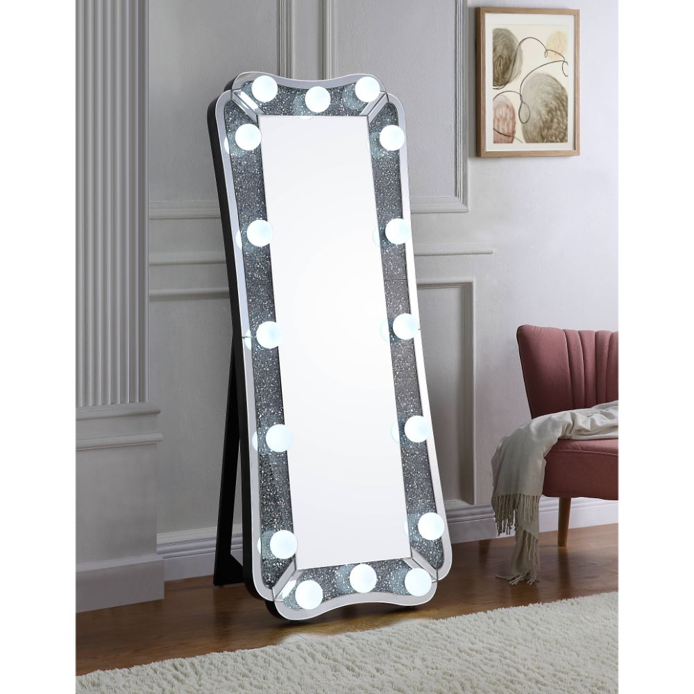 ACME Noralie Mirrored & Faux Diamonds Floor Mirror Model 97755