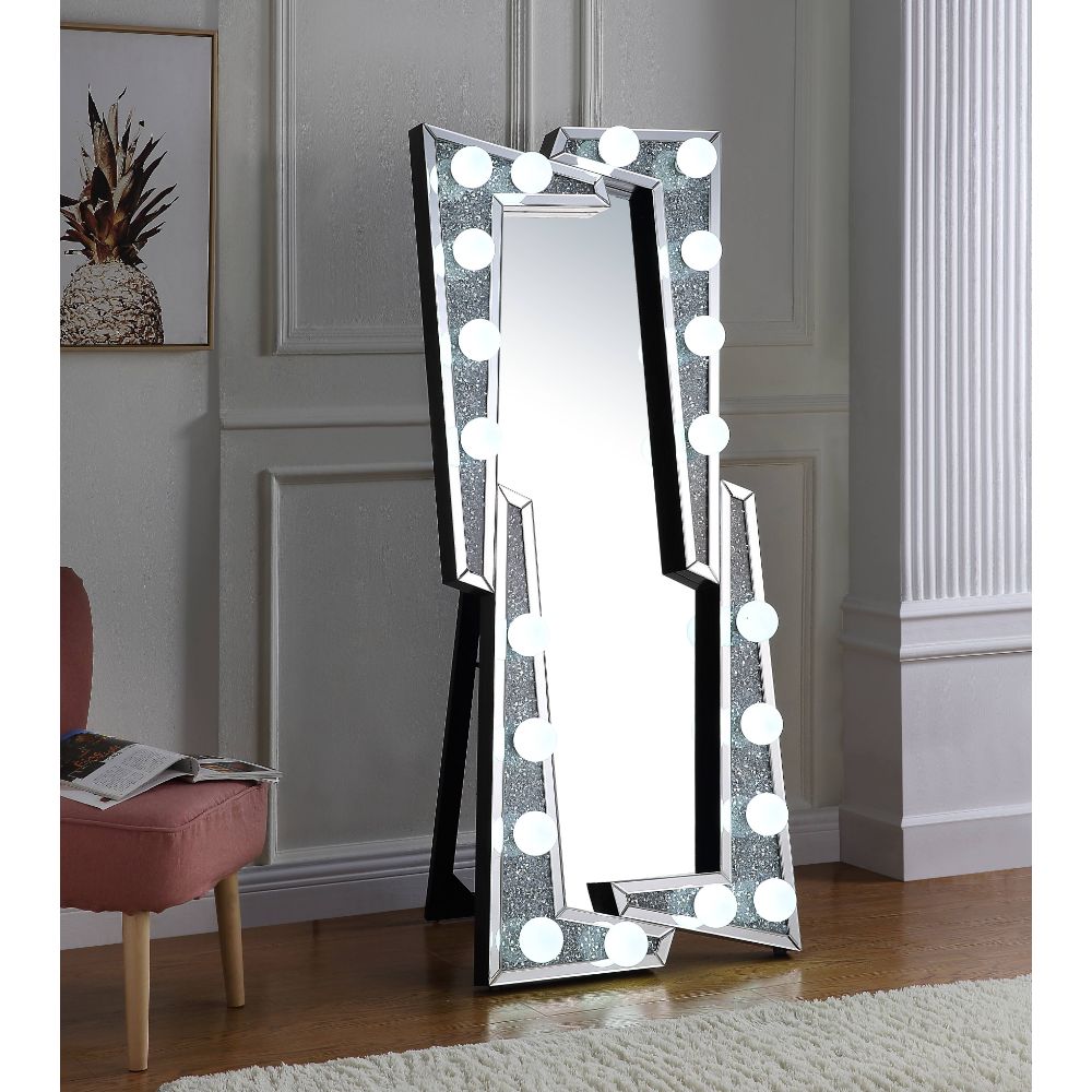 ACME Noralie Mirrored & Faux Diamonds Floor Mirror Model 97757