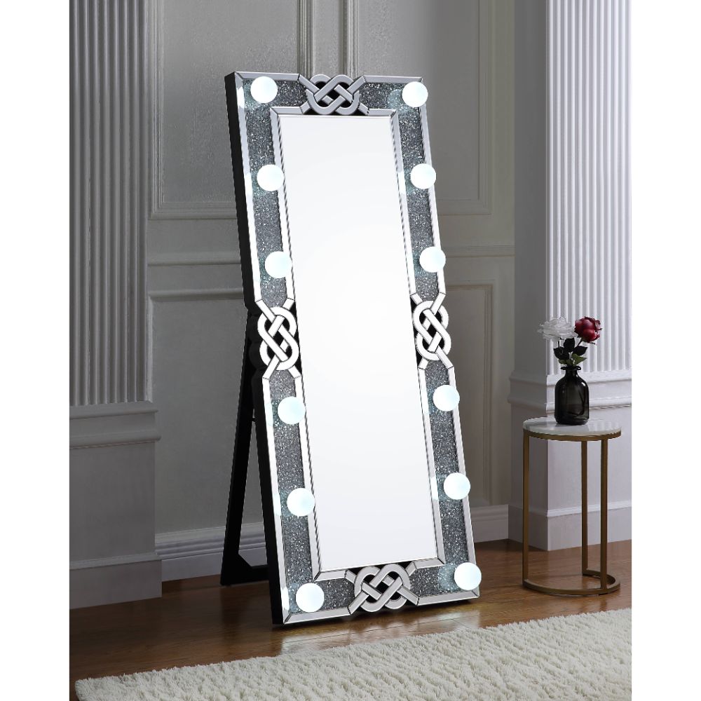 ACME Noralie Mirrored & Faux Diamonds Floor Mirror Model 97758