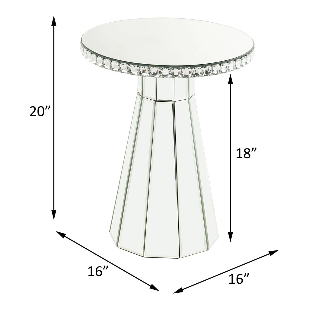 ACME Lotus Mirrored Faux Ice Cube Crystals Accent Table Model 97958