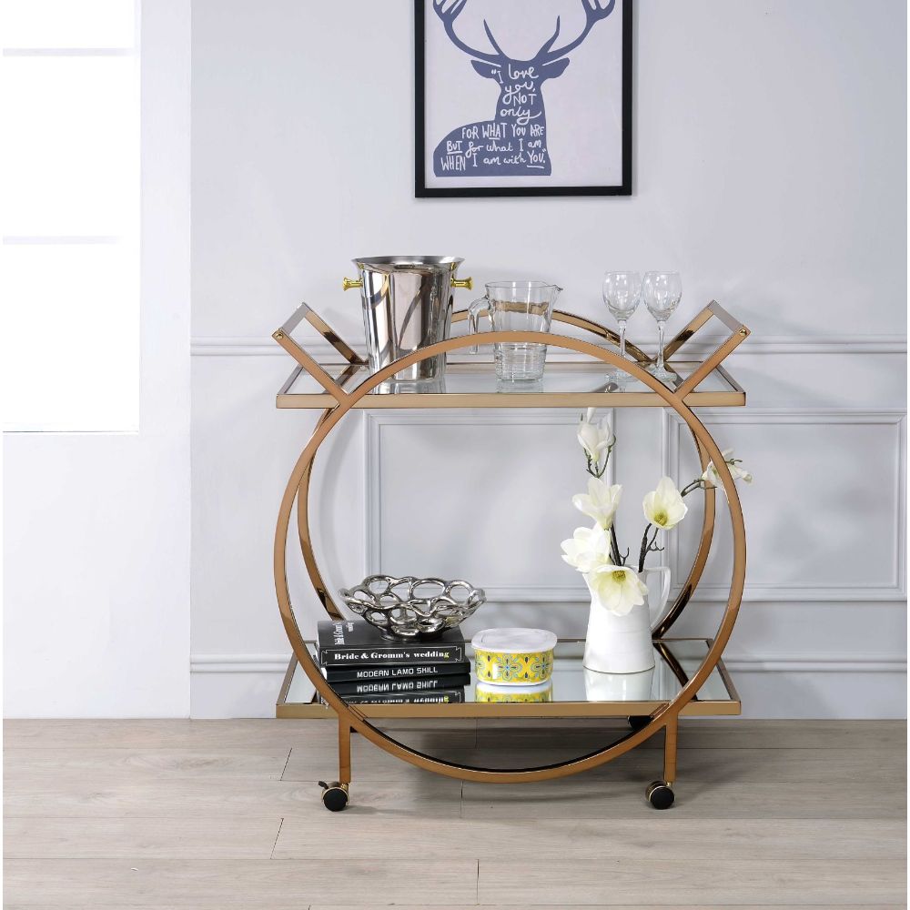 ACME Traverse Champagne & Mirrored Serving Cart Model 98295