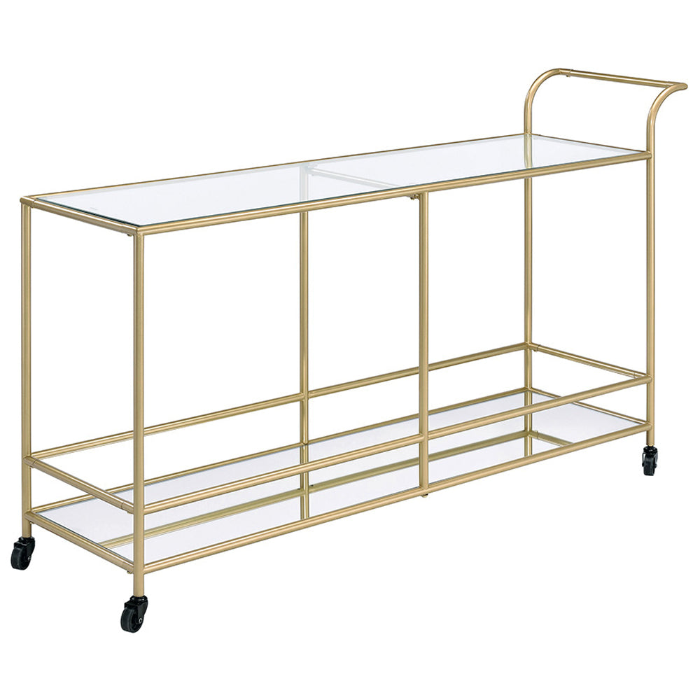 ACME Kenda Clear Glass Mirrored & Gold Serving Cart Model 98425