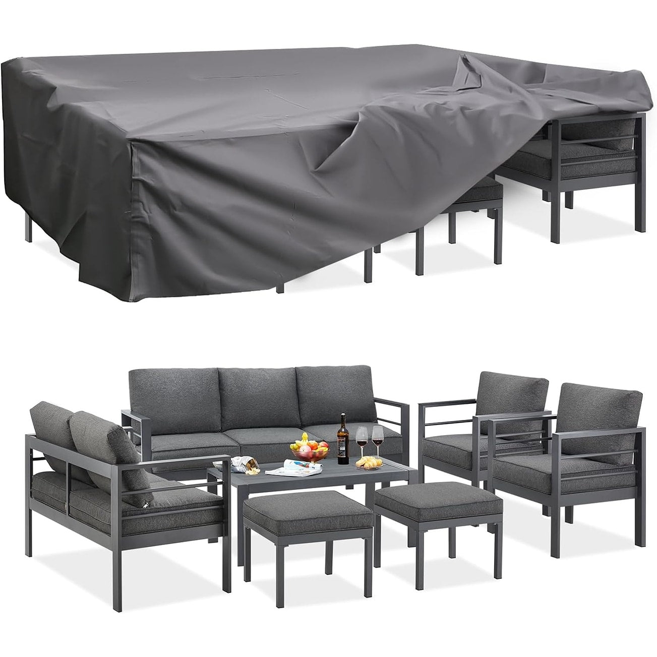 Ensemble de mobilier de patio en aluminium AECOJOY 7 pièces, ensemble de conversation d'extérieur