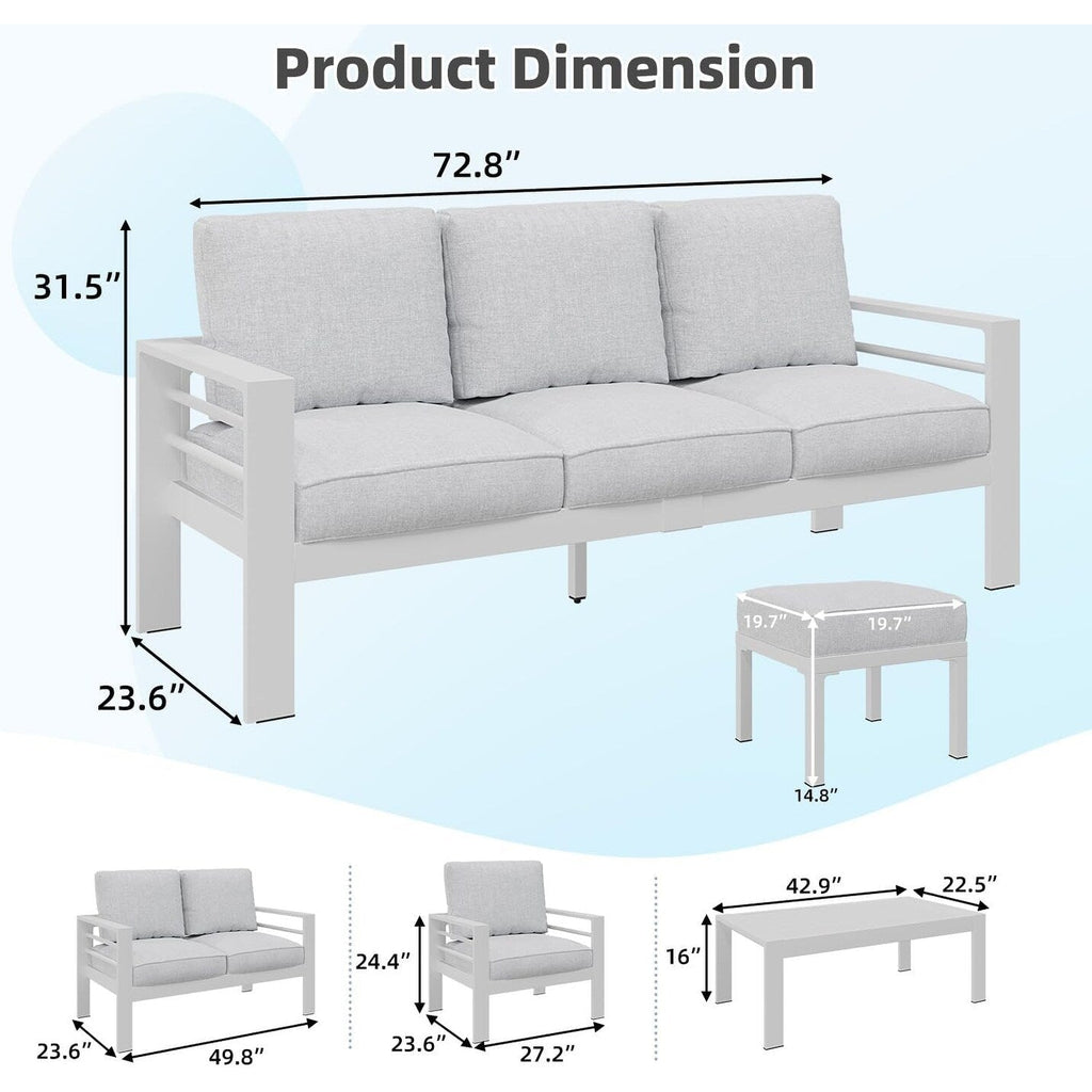 Ensemble de mobilier de patio en aluminium AECOJOY 7 pièces, ensemble de conversation d'extérieur