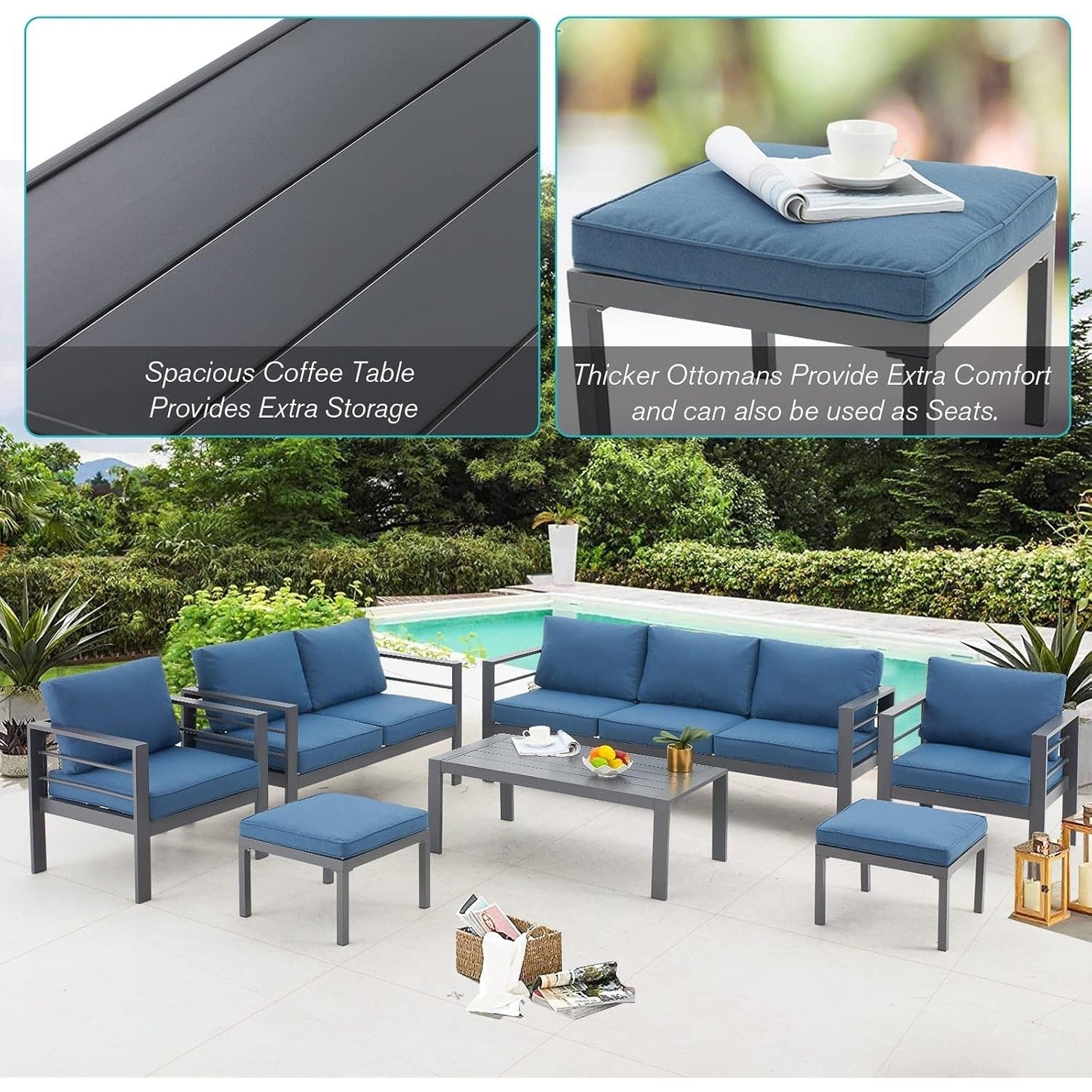 Ensemble de mobilier de patio en aluminium AECOJOY 7 pièces, ensemble de conversation d'extérieur