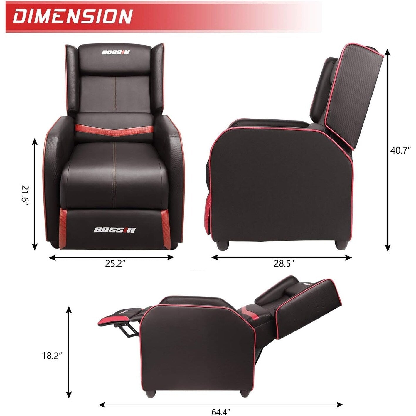 Fauteuil inclinable ergonomique BOSSIN en cuir PU pour le jeu, une place, pour le salon