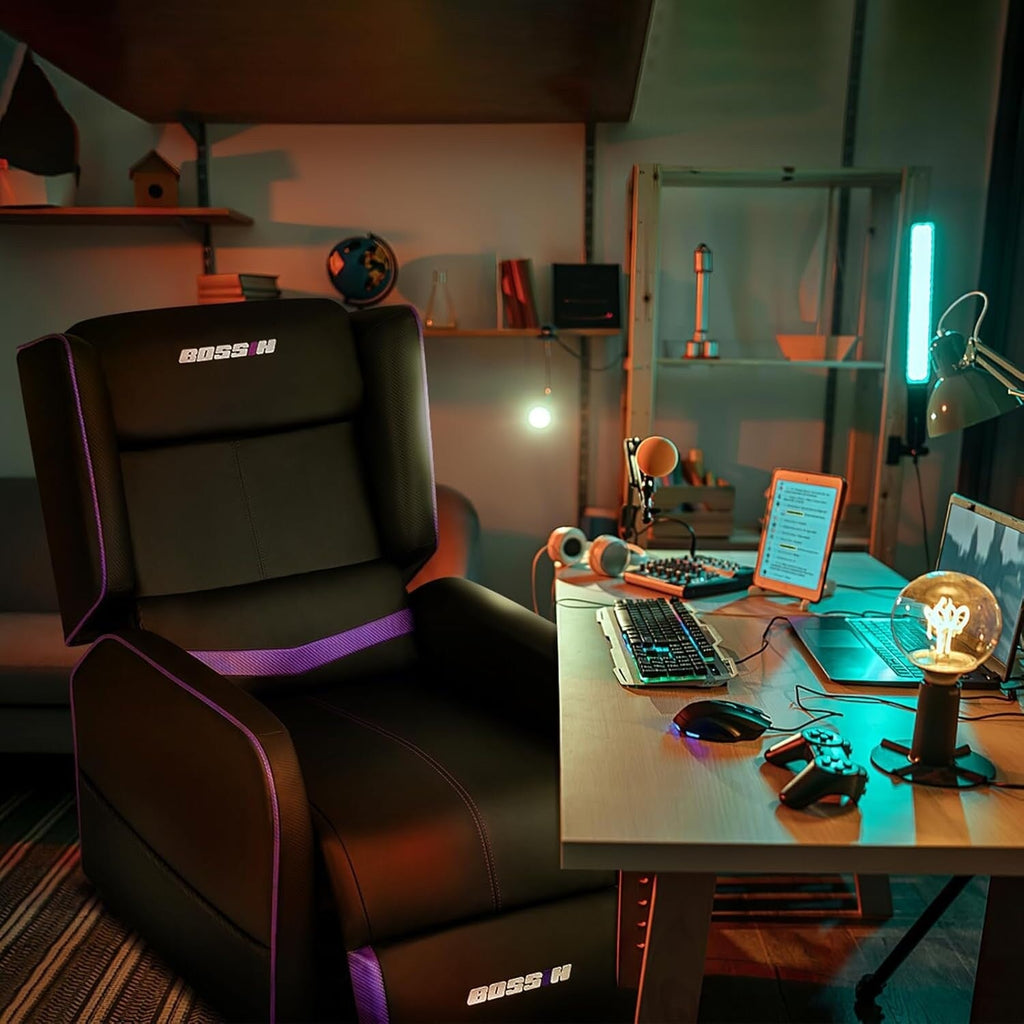 Fauteuil inclinable ergonomique BOSSIN en cuir PU pour le jeu, une place, pour le salon