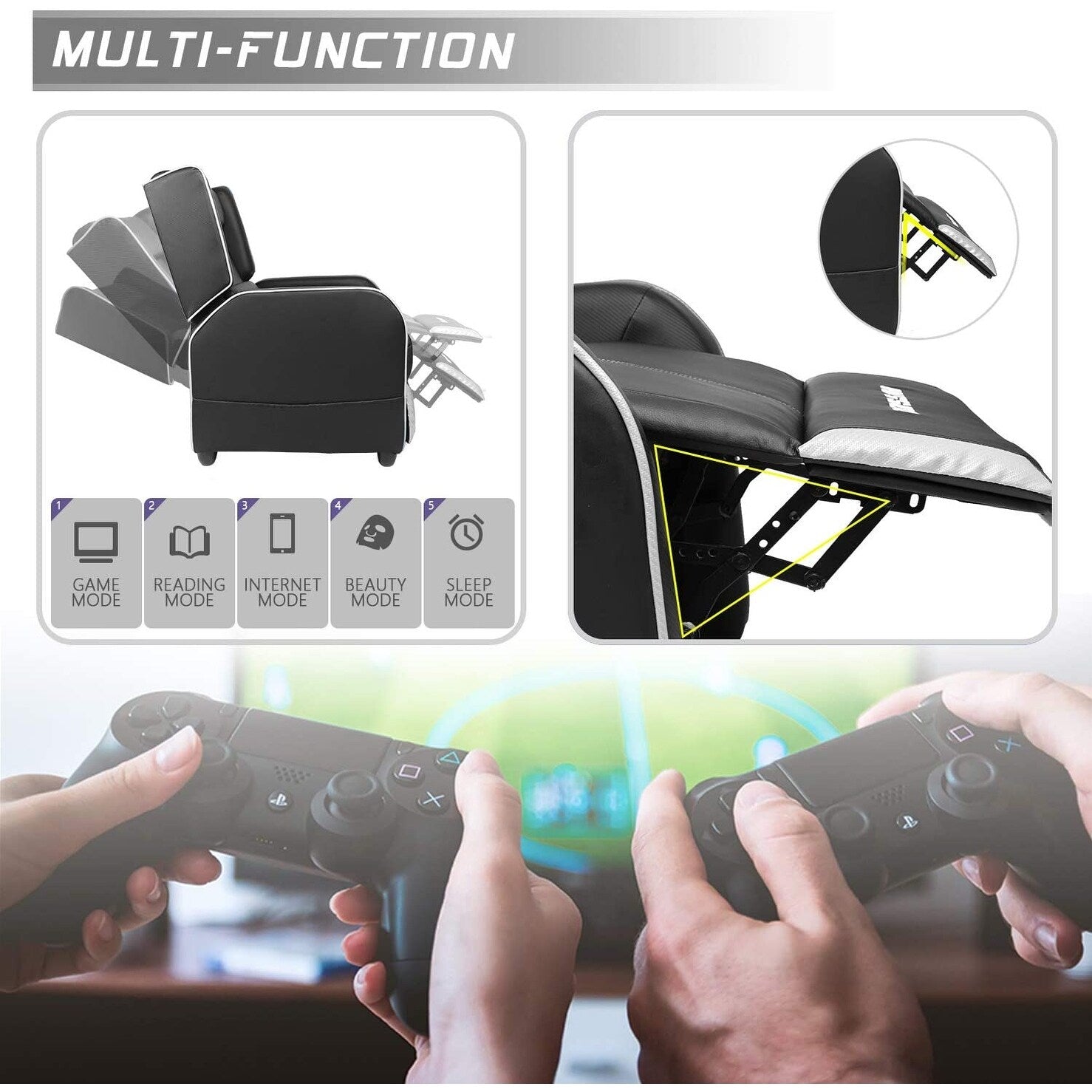 Fauteuil inclinable ergonomique BOSSIN en cuir PU pour le jeu, une place, pour le salon