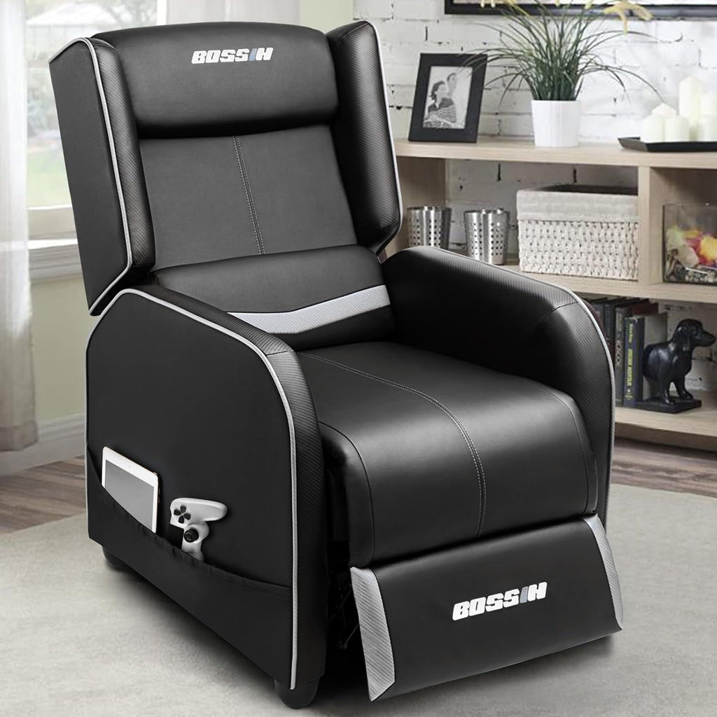 Fauteuil inclinable ergonomique BOSSIN en cuir PU pour le jeu, une place, pour le salon