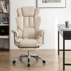 Fauteuil de bureau ergonomique pivotant à 360° en cuir reconstitué beige, dossier haut, dossier haut, soutien lombaire, repose-pieds, hauteur réglable