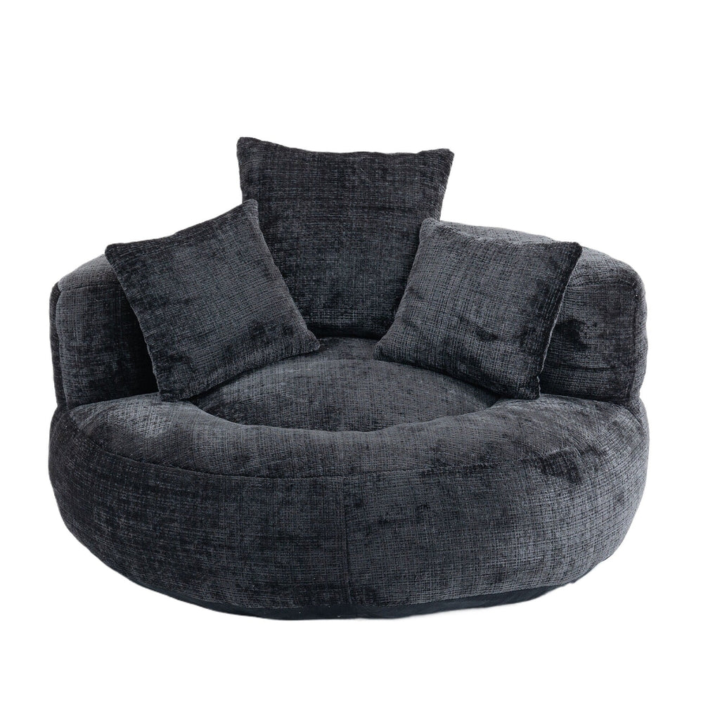 Pouf poire géant noir surdimensionné en chenille de 42,52 pouces avec trois coussins pour chambre à coucher